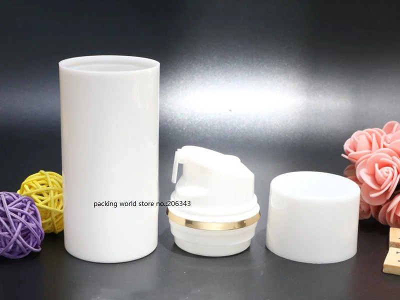 80ML balto plastiko beoriu buteliukas su aukso linija baltas/skaidrus dangtelis, skirtas losjonas/emulsija/fondas/anti-UV foundation/serumo pakavimo
