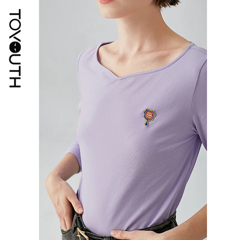 Toyouth Moterų Slim marškinėliai ilgomis Rankovėmis Paprastų Kietas Siuvinėjimo Viršūnės
