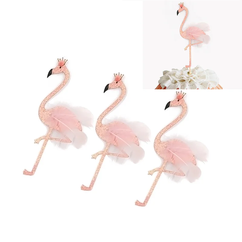 6PCS Blizgučiai Tortas Topper Havajų Stiliaus Flamingo Kamuolio Įdėkite Kortelę dantų krapštuką Pyragas Apdaila Vestuvių, Gimtadienio Tortas Dekoro