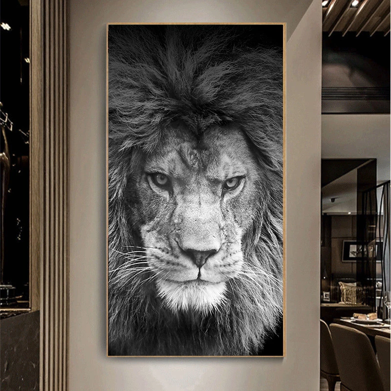 Afrikoje Liūtas Laukinių Gyvūnų Tapybos Drobės Juoda Balta Plakatai ir Spausdina Cuadros Sienos Meno Nuotrauką Kambarį Namų Dekoro