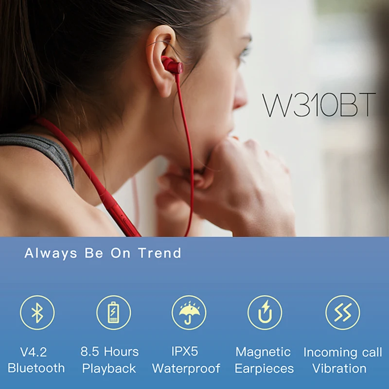 EDIFIER W310BT ausinės Bluetooth V4.2 iki 8.5 valandų peržiūros IPX5 atsparumas Vandeniui magnetinio ausinių skambutį vibracijos