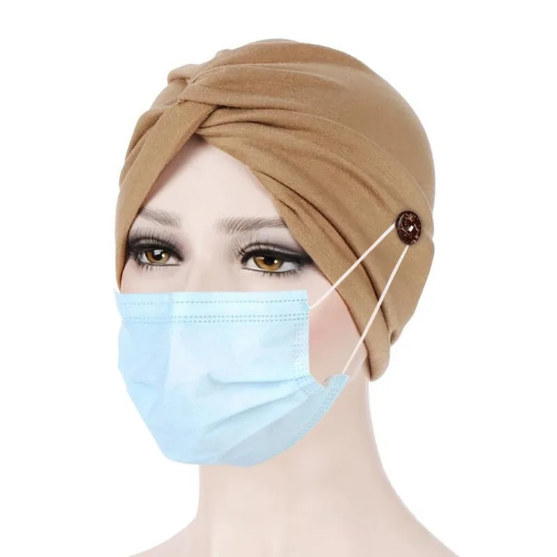 Musulmonų Moterys Pusėje Mygtuką Kaukė Kabinti Modalinis Turbaną Chemo Skrybėlę Galvos Wrap Bžūp galvos Apdangalai Vėžiu sergantiems Pacientams, Kepuraitės Moterims