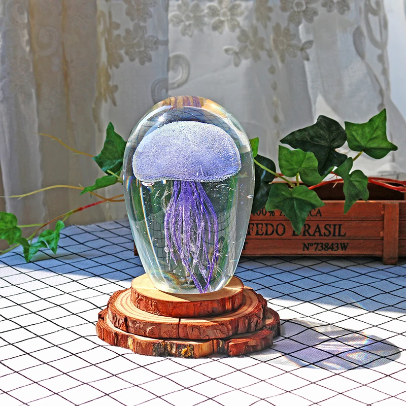 H&D Purpurinis Švytėjimas Medūzos Stiklo Prespapjė Statulėlės Handblown Stiklo Skulptūra Kolekcines Kalėdų Dovana, Namų Biuro Apdailos