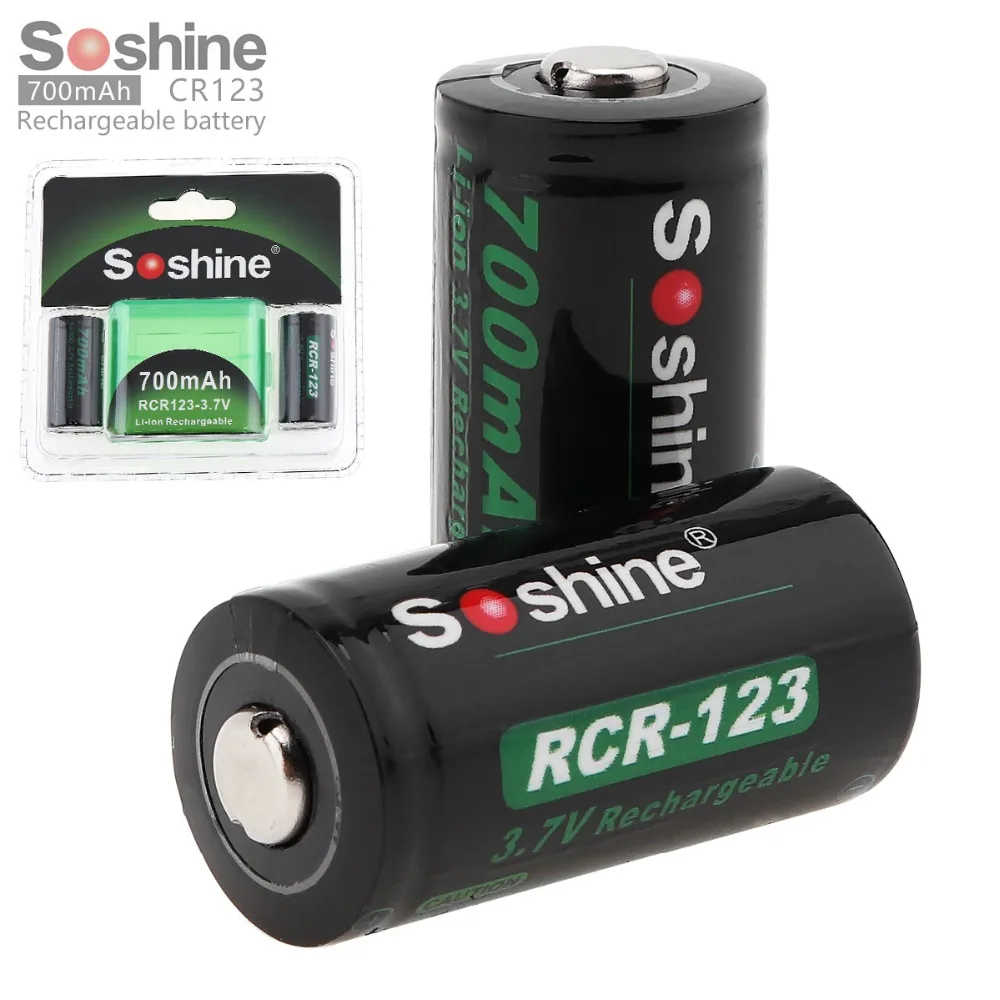 2vnt! Soshine RCR 123 16340 700mAh 3.7 V, Li-ion Akumuliatorius Ličio Baterijos su Mažmeninio Paketo + Baterijos Laikymo Dėžutė