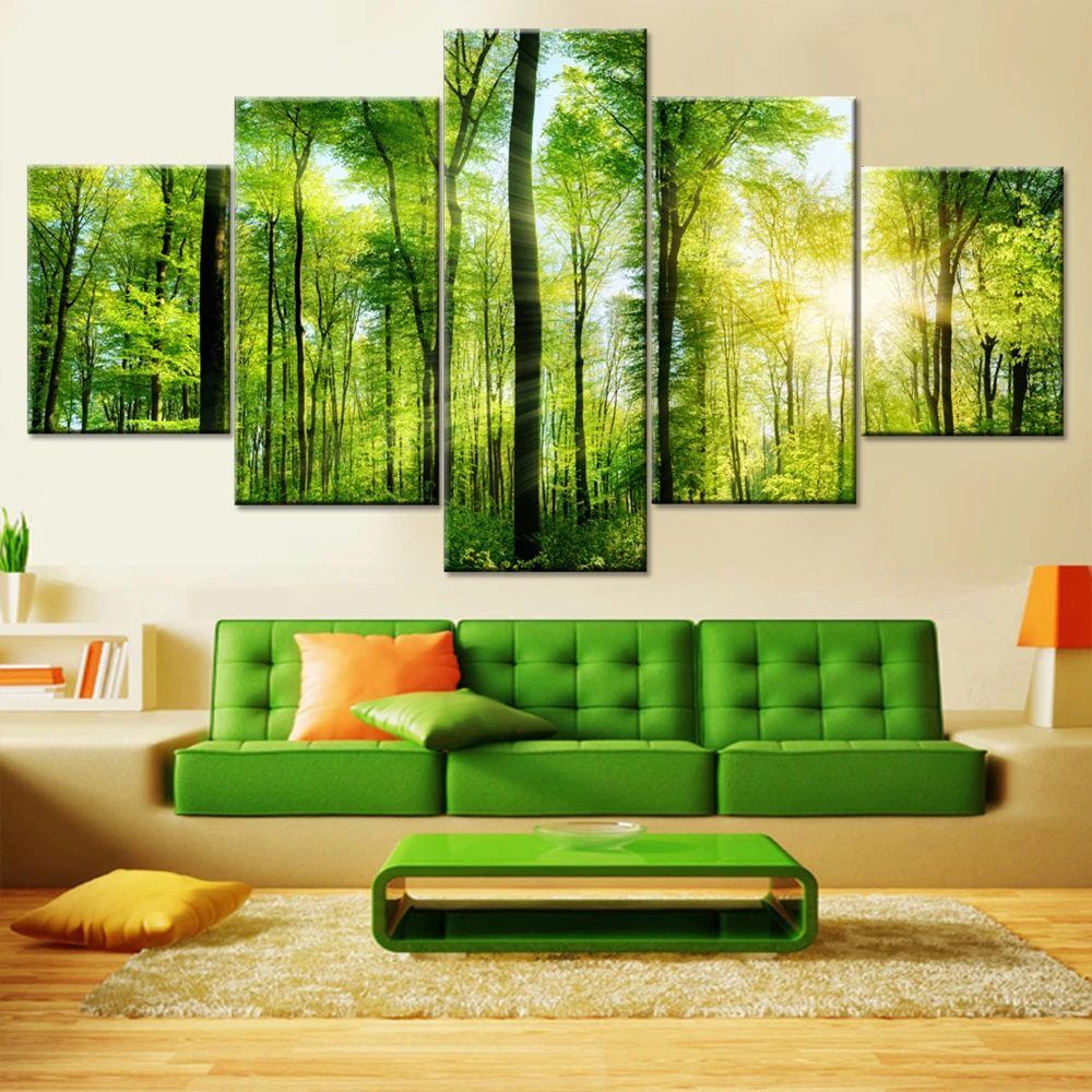 Šiuolaikinių HD Spausdinti Paveikslėliai Kambarį Drobės Saulės Žalia Miško Peizažas Modulinės Medžių Plakatas Sienos Menas Namų Dekoro