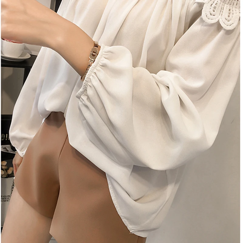 2021 Mados Šifono Palaidinė Moterims Marškinėliai ilgomis Rankovėmis Prarasti Plius Dydis Moterų Viršūnių Seksualus Tuščiaviduriai Nėrinių moteriški Drabužiai Blusas D84 30