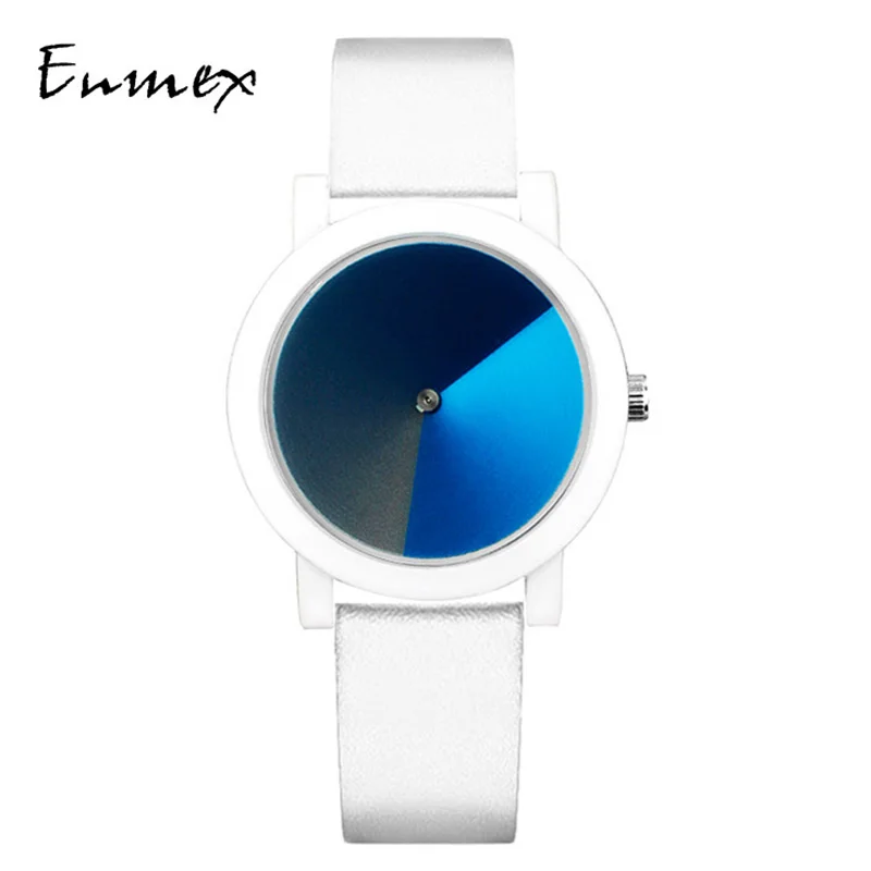 2019 Enmex kūrybinis dizainas mergina laikrodis Psichodelinio mėlyna trumpa balta atveju paprastas veido mados kvarco lady laikrodžiai