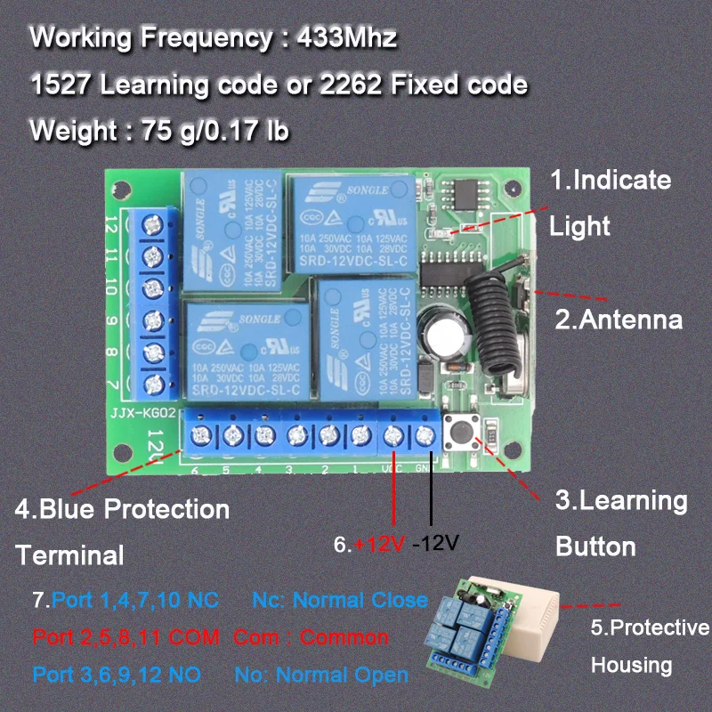 WenQia 433MHz Belaidžio Nuotolinio Valdymo pultą Smart Switch DC12V 10A 4CH Relay Imtuvo Modulis RF Transmitters Už Lempa Ventiliatorius Led Šviesos 