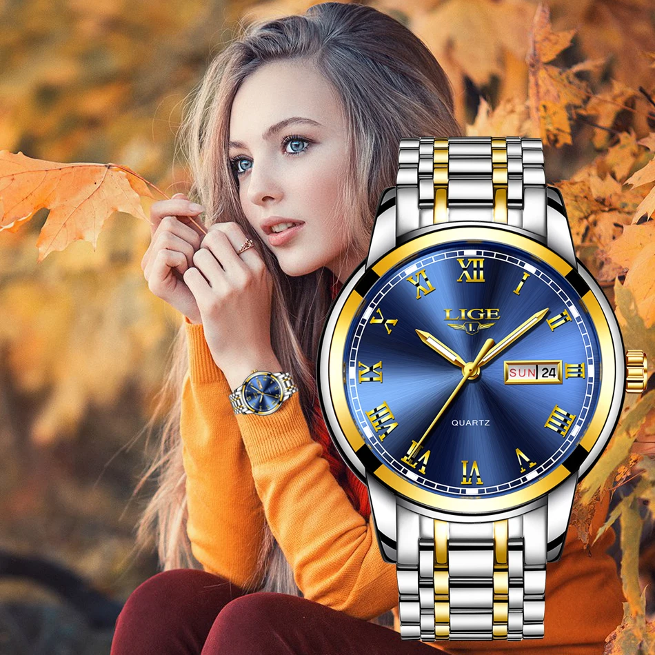 LIGE Porą Žiūrėti Aukso Mėlyna Žiūrėti Moterų Kvarciniai Laikrodžiai Ponios Viršų Prabangos Prekės ženklo Moterų Laikrodis Mergina Laikrodis Relogio Feminino+Box