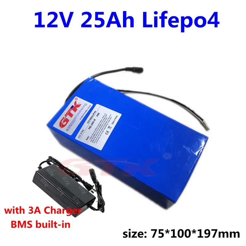 12V 25Ah lifepo4 baterija pack12v lifepo4 baterija atsarginis maitinimo banko saulės skydelis 12v baterija 12.8 V+3A Įkroviklis