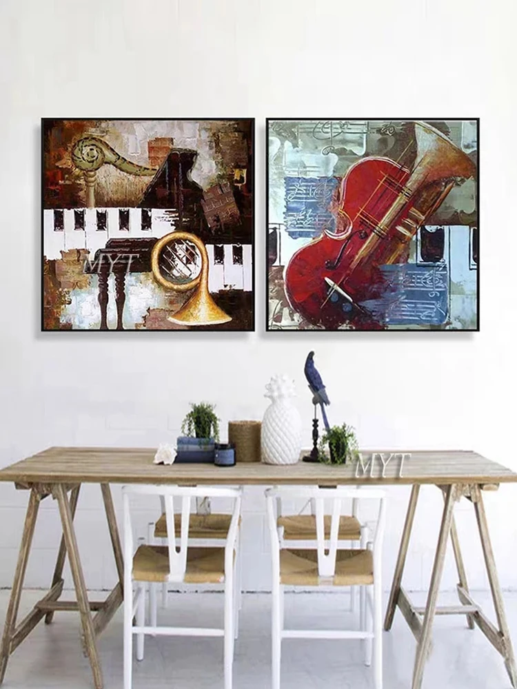 Nėra Įrėminti, Pianinas Ir Smuikas Žaisti Rankomis Dažyti Nuotrauką Abstrakčiai Modernios Naftos Tapyba Ant Drobės Gyvenimo Kambario Sienos Meno Dekoro