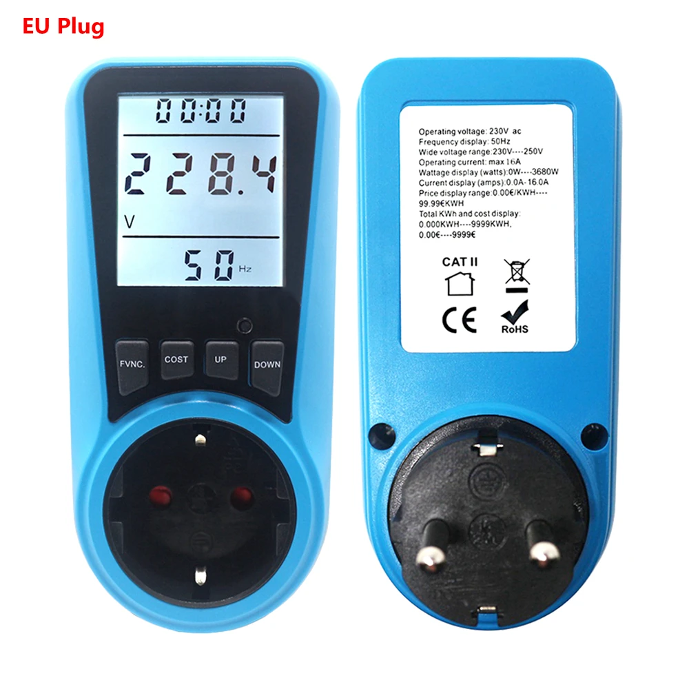 ES Prijunkite KINTAMOSIOS srovės Matuoklis Skaitmeninis Wattmeter Vatų Energijos Monitorius Laiko Įtampa Srovės Herz Kaina Ekranas Lizdas Analizatorius