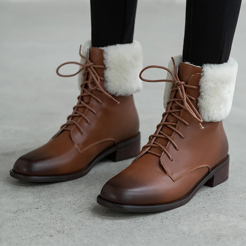2021 žiemos natūralios Odos, vilnos moterų Mažai obcasie sniego batai šiltas kariniai batai moteriški platforminiai batai u918
