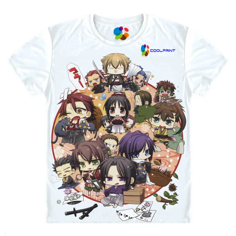 Coolprint Anime Marškinėliai Hakuouki Hakuoki T-Shirts Multi-stiliaus Trumpas Toshizo Hijikata Saito Hajime Cosplay Motivs Hentai Marškinėliai