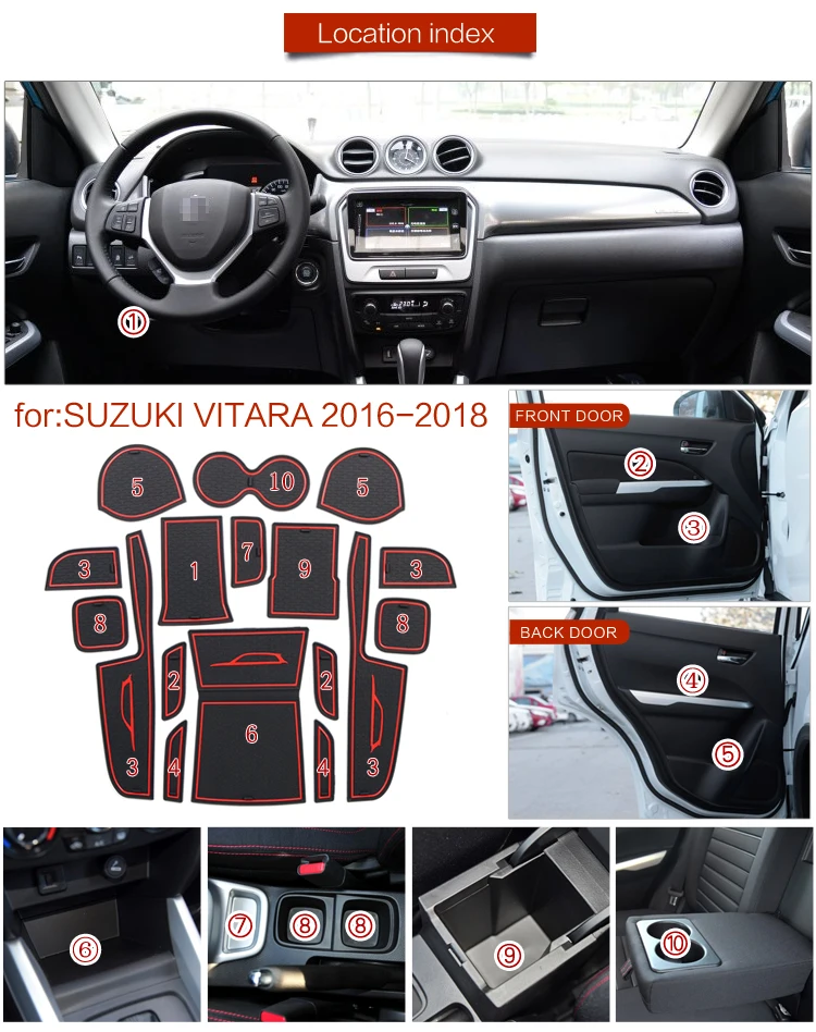 17pcs/set m. 2016 m. 2017 m. Suzuki vitara Vartų Lizdą, Padas neslidus Taurės Kilimėliai Anti Slip Durų Groove Matinis Lipdukas Automobilių Reikmenys