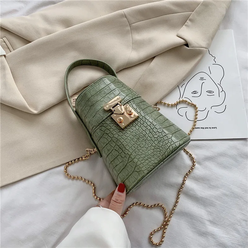 Moterų maišas PU Kibirą Grandinės Užraktą Mados Aligatorius Pečių Krepšiai, piniginės ir rankinės prabangos dizaineris maišą, aukštos kokybės