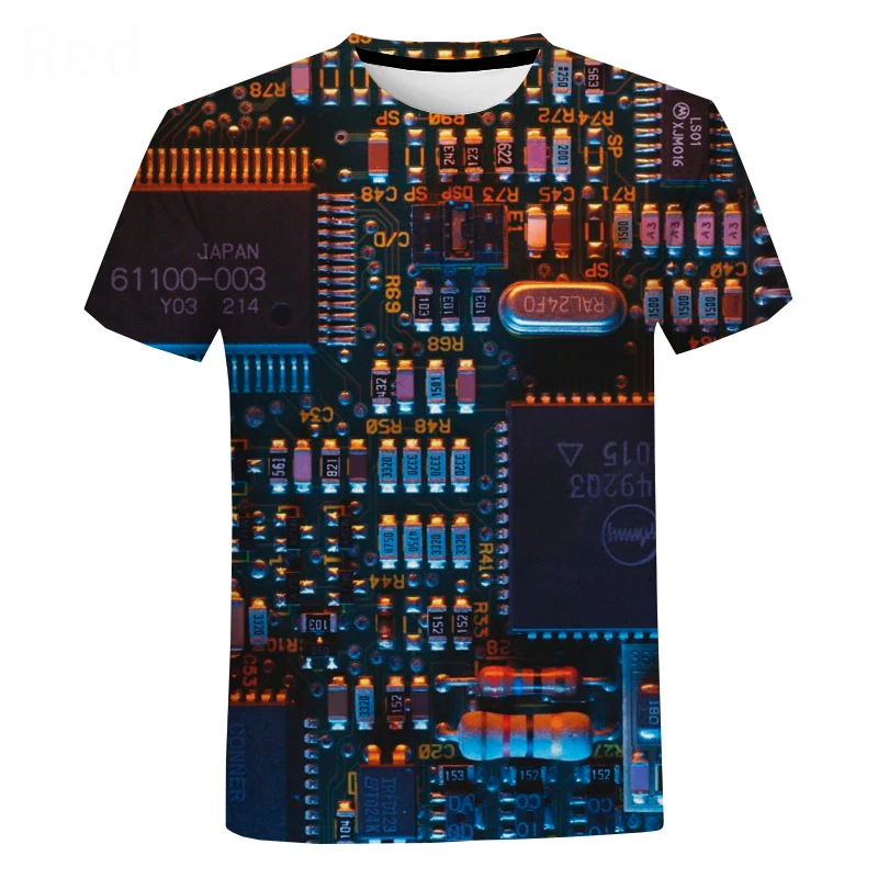 Elektroninių Hip-Hop Marškinėliai Vyrams, Moterims, 3D Mašina, Print T-shirts Harajuku Harajuku Stilius Vasaros Trumpas Rankovėmis Tee Viršūnės