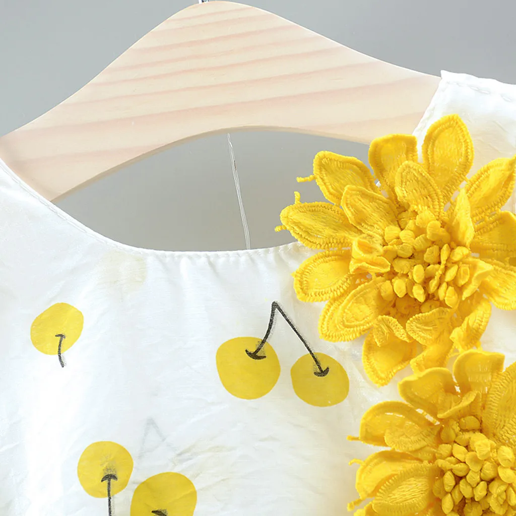 #40, Vaikams, Suknelės Grils Vasaros Mažų Šviežių Super Gražus Vyšnių Spausdinti Princesė Dress+hat Komplektus Nustatyti Drabužių Белое Платье