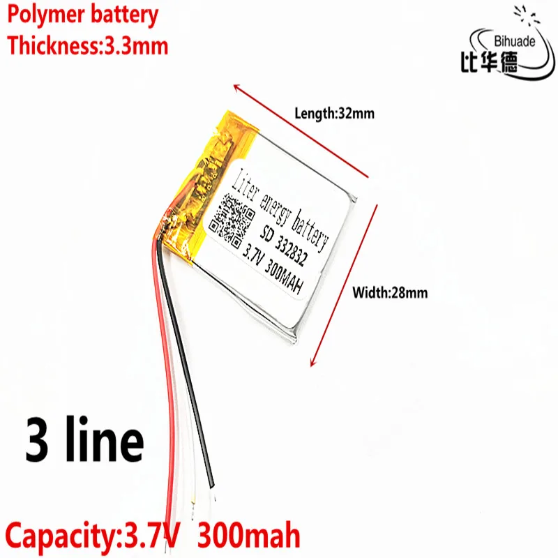 3 linija Litro energijos baterija 3.7 V,300mAH,332832 Polimeras ličio jonų / Li-ion baterija ŽAISLŲ,CENTRINIS BANKAS,GPS,mp3,mp4