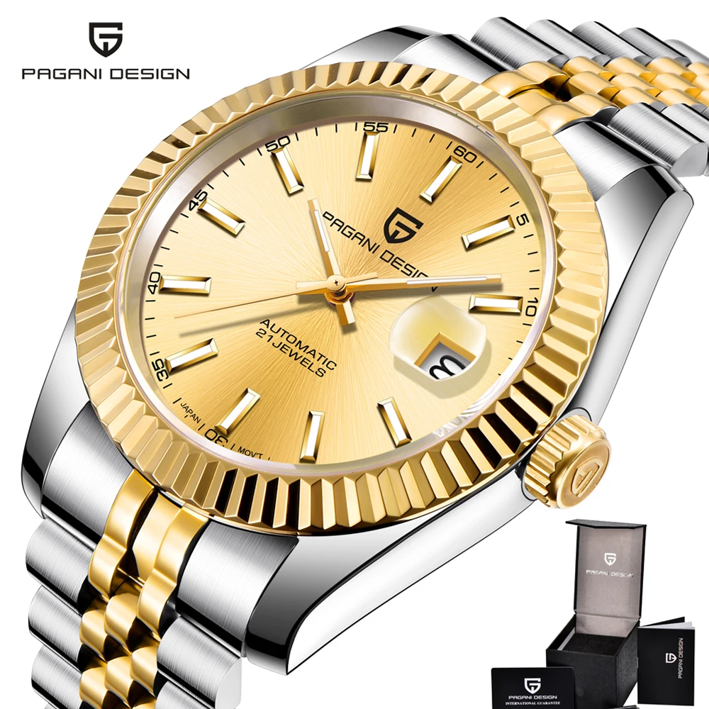 Pagani Prekės ženklo Dizainas Prabangių Vyrų Laikrodžiai Mechaninė Automatinė Aukso Žiūrėti Vyrų 100M Vandeniui, Nerūdijančio Plieno, Verslo Laikrodis