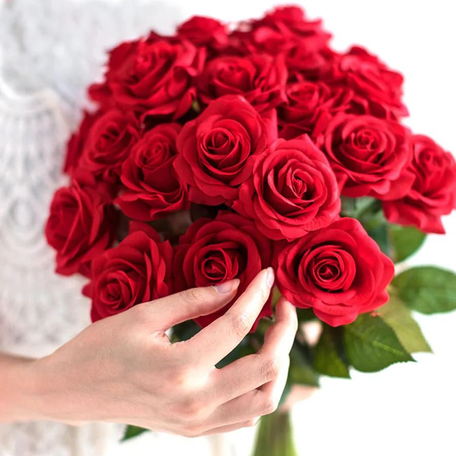 10 vnt. daug raudona rožė, dirbtinių gėlių nekilnojamojo touch latekso gėlės dirbtiniais silikono netikrą rožių puokštė dekoracija namuose vestuvės