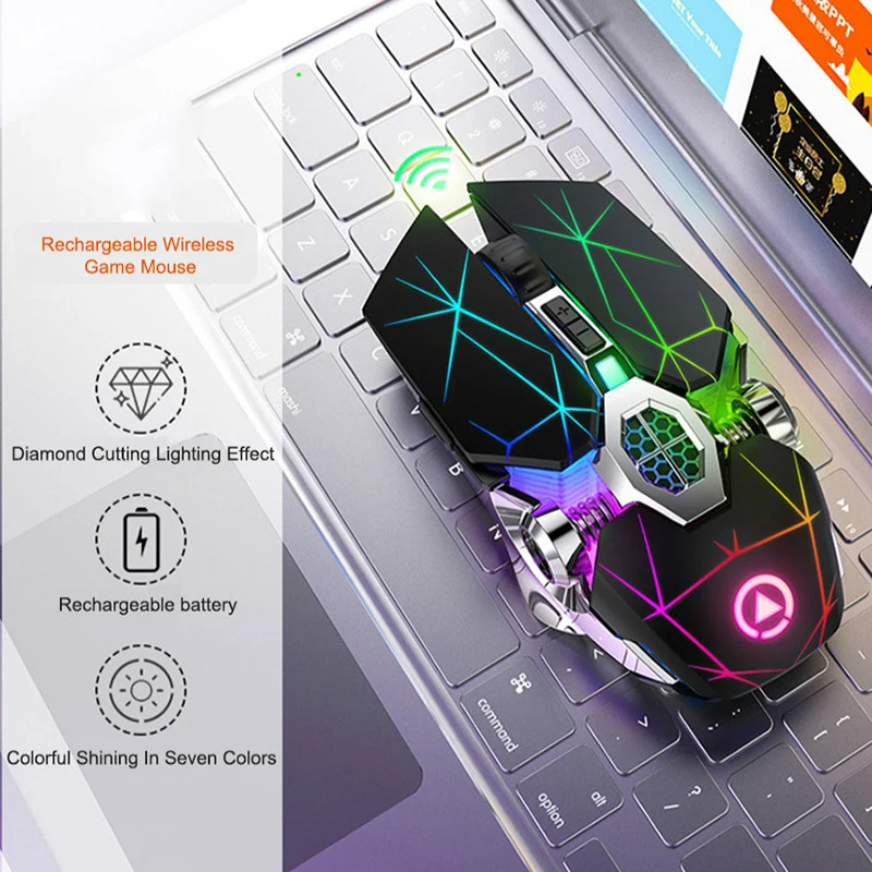 A7 Žaidimų Pelės Įkrovimo Silent Wireless Mouse LED Apšvietimu 2.4 G USB 1600Dpi Optinė, Ergonomiškas Pelės Žaidėjus Desktop Laptop