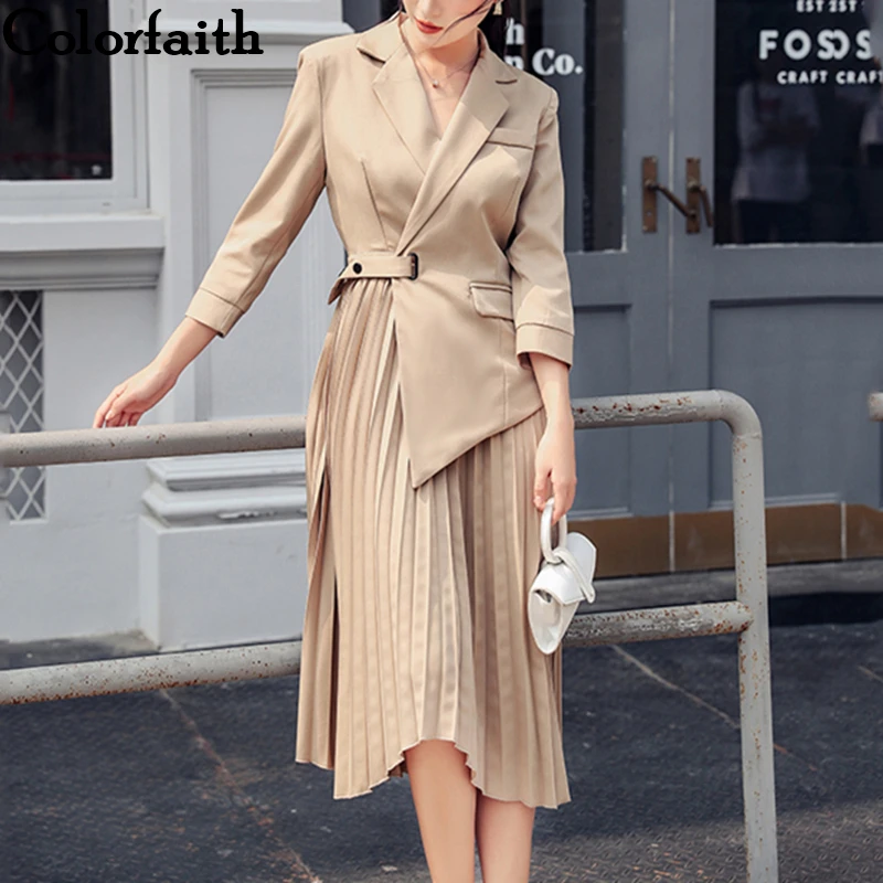 Colorfaith Naujas 2019 M. Rudenį, Žiemą Moterų Suknelės, Varčias Nėrinių korėjos Stiliaus Elegantiškas Office Lady Midi Kietos Ponios Suknelė DR9157