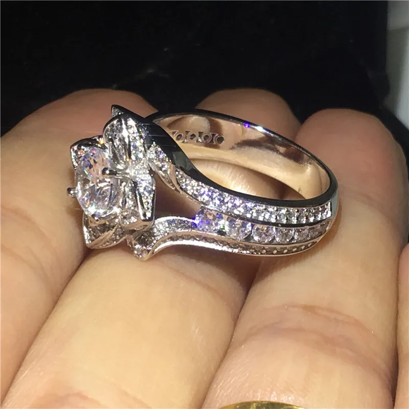 Senovinių Gėlių Lab Diamond cz Žiedas 925 sterlingas sidabro Bijou Dalyvavimas Vestuvių juostoje Žiedai, Moterų Nuotakos Žavesio Šaliai, Papuošalai