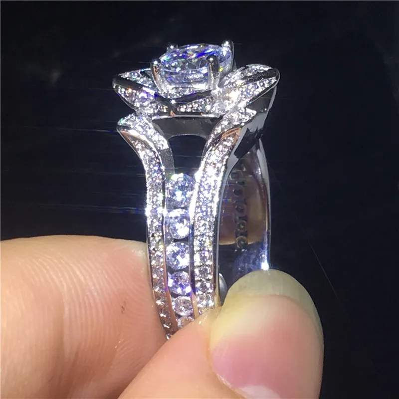Senovinių Gėlių Lab Diamond cz Žiedas 925 sterlingas sidabro Bijou Dalyvavimas Vestuvių juostoje Žiedai, Moterų Nuotakos Žavesio Šaliai, Papuošalai