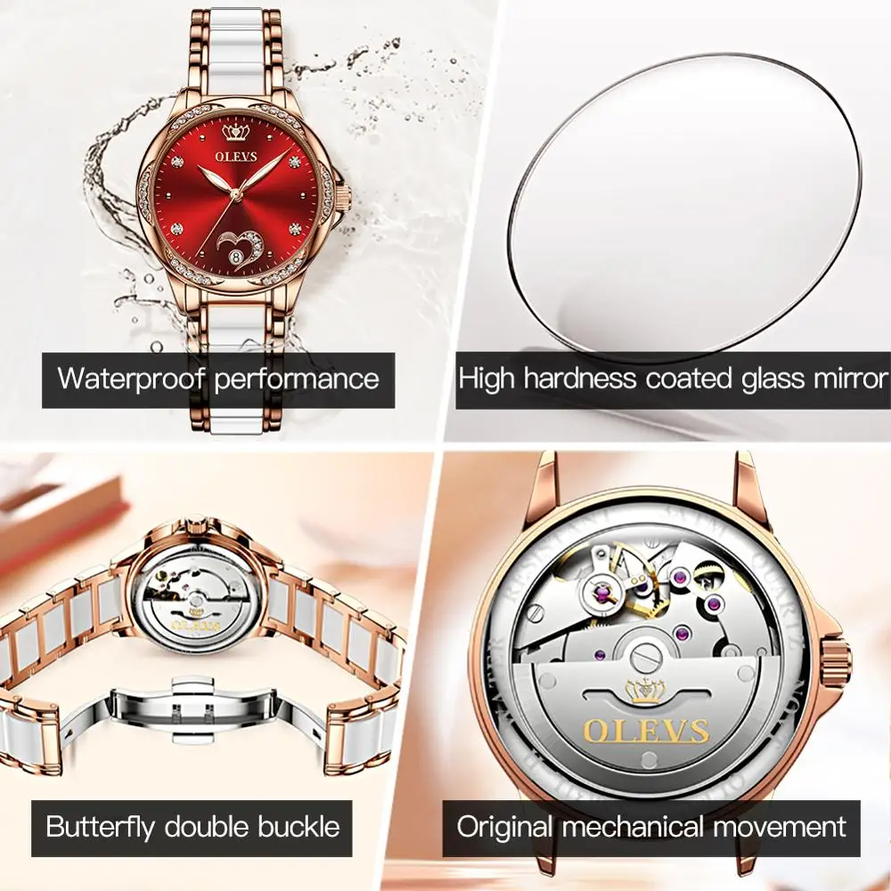 Moterų Automatinis Mechaninis laikrodis, Data Ponios Žiūrėti TOP Brand Prabanga Keramikos Mados Moterų Laikrodžiai, Nerūdijančio Plieno reloj mujer