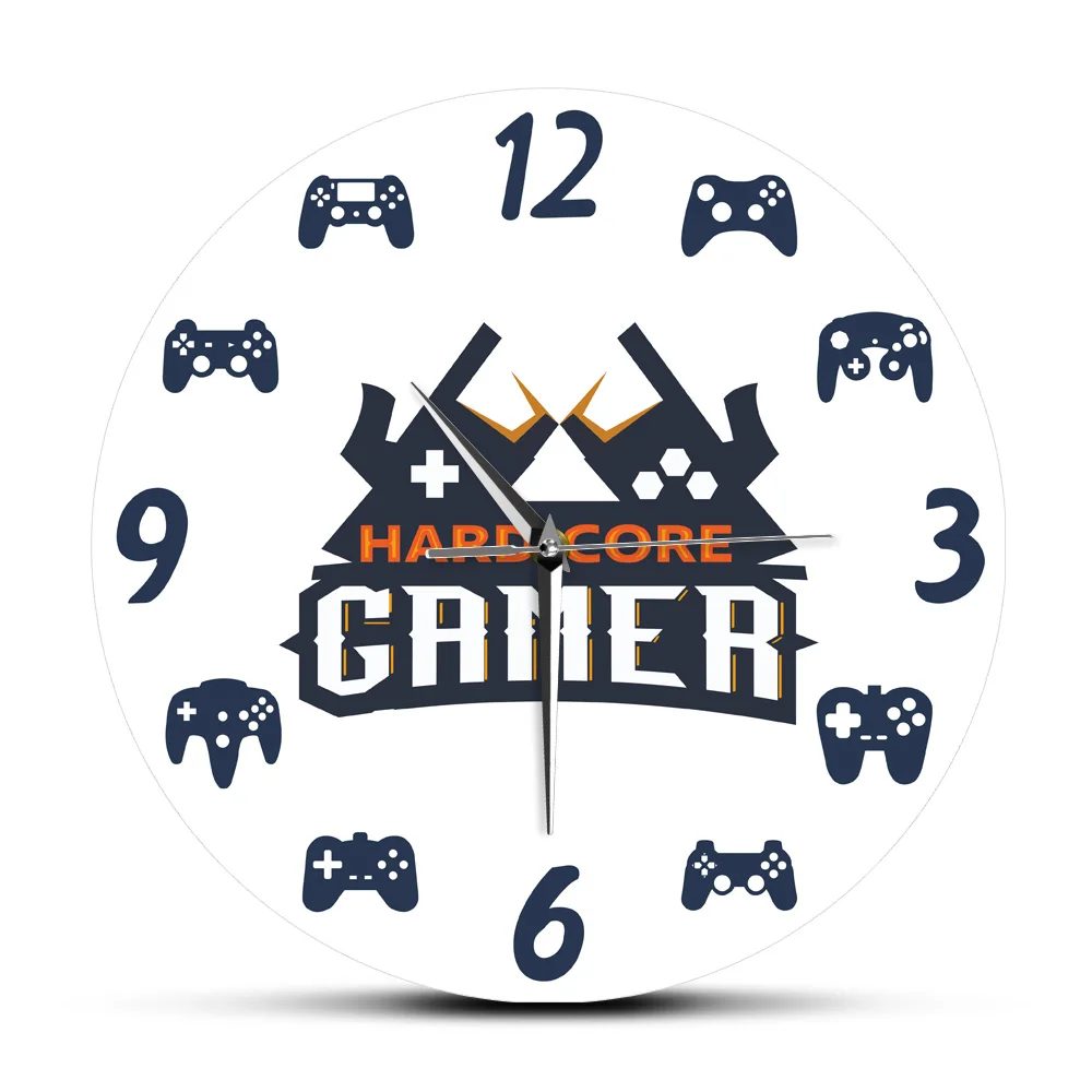 Gamer Logotipas Hardcore Gamer Spausdinti Akrilo Sieniniai Laikrodžiai Kvarco, Šiuolaikinio Dizaino Ir Vaizdo Žaidimas Gamepad Išjungti Suapvalintos Sienos Kabo Žiūrėti