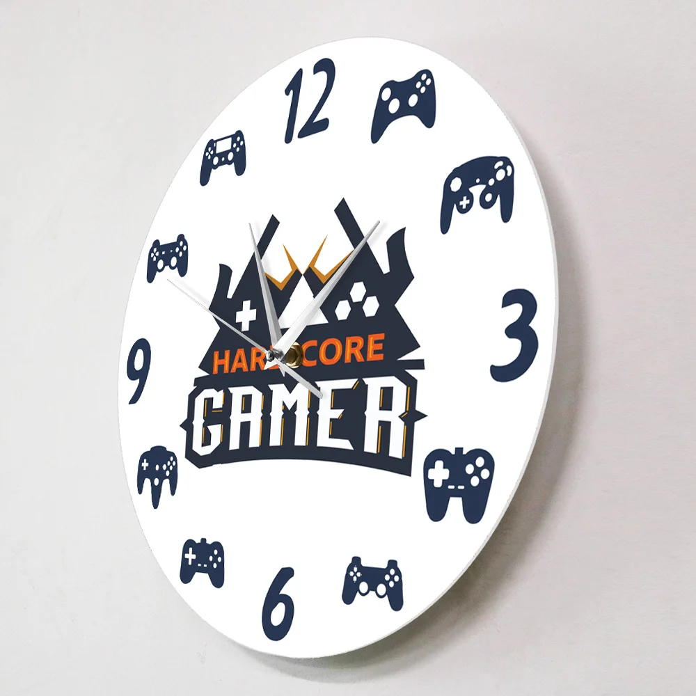 Gamer Logotipas Hardcore Gamer Spausdinti Akrilo Sieniniai Laikrodžiai Kvarco, Šiuolaikinio Dizaino Ir Vaizdo Žaidimas Gamepad Išjungti Suapvalintos Sienos Kabo Žiūrėti