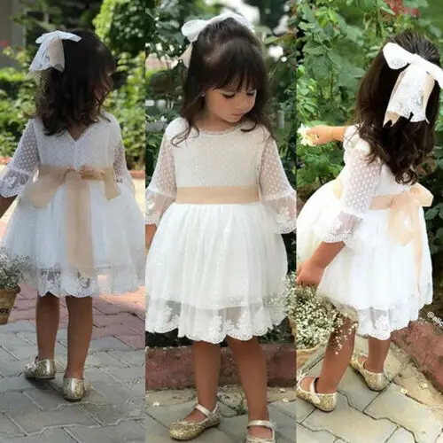 Kūdikių Mergaitės Baltos Spalvos Nėrinių Suknelė Suknelės, Krikštynų Bridesmaid, Gėlių Mergaitė