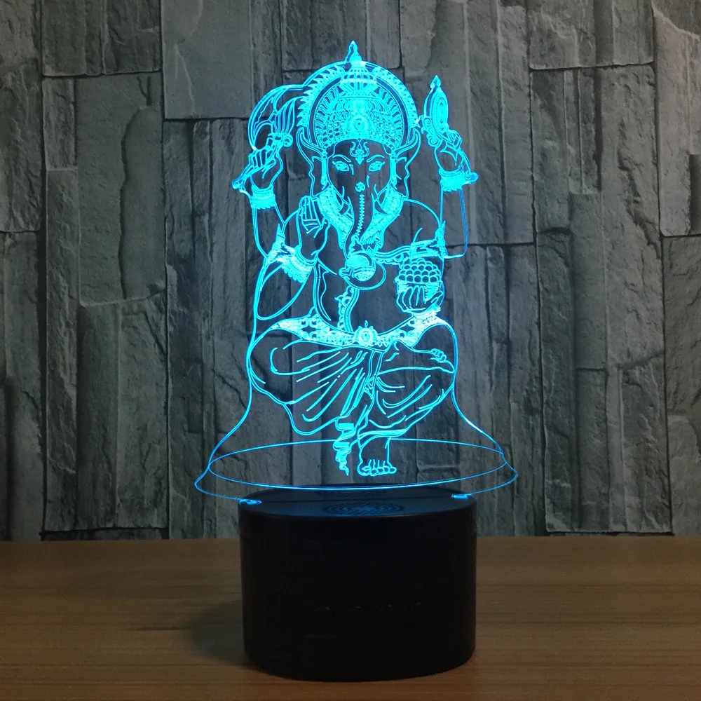 Indija Viešpats Ganeša Žibintas 3D Baby Light lempa 7 spalva keičiasi regėjimo iliuzija LED Ganeša paveikslas dovana Atostogų