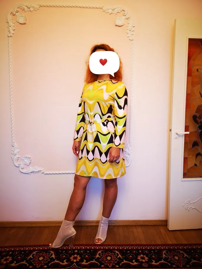 Naujas 2018 m. Rudens Mados Dizaineris Suknelė Moterų Ilgas Rankovėmis geltona Geometrinis Spausdinti XXL Ruožas Jersey Plonas Šilko Suknelė Dieną