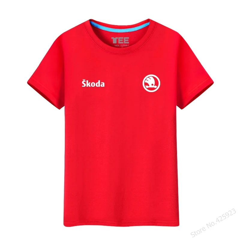 Naujas atvyko vasarą logotipą, trumparankoviai Skoda, T-marškinėliai, vyriški medvilniniai apvalios kaklo automobilių parduotuvė tops darbo drabužiai reklama marškinėliai