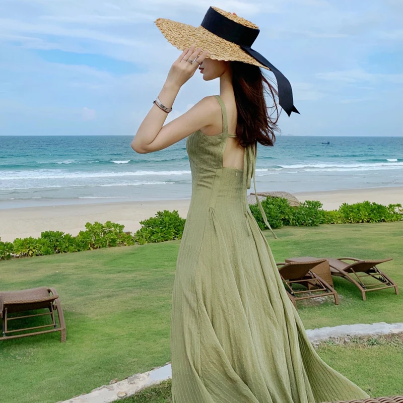 Wmswjh Paplūdimio Suknelė Moterims Pajūrio Atostogų Vaisių žalia Rankovių Atsitiktinis Šalis Suknelė Mados Seksualus Spageti Dirželio Ilgio Suknelės