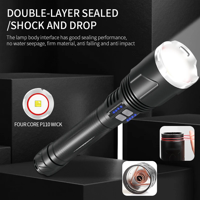 2020 NAUJAS XHP110 Žibintų LED Xlamp 26650 Žibintuvėlis galingiausių Kempingas Žibintuvėlis atsparus Vandeniui Lanterna USB Zoom Taktinis Šviesos