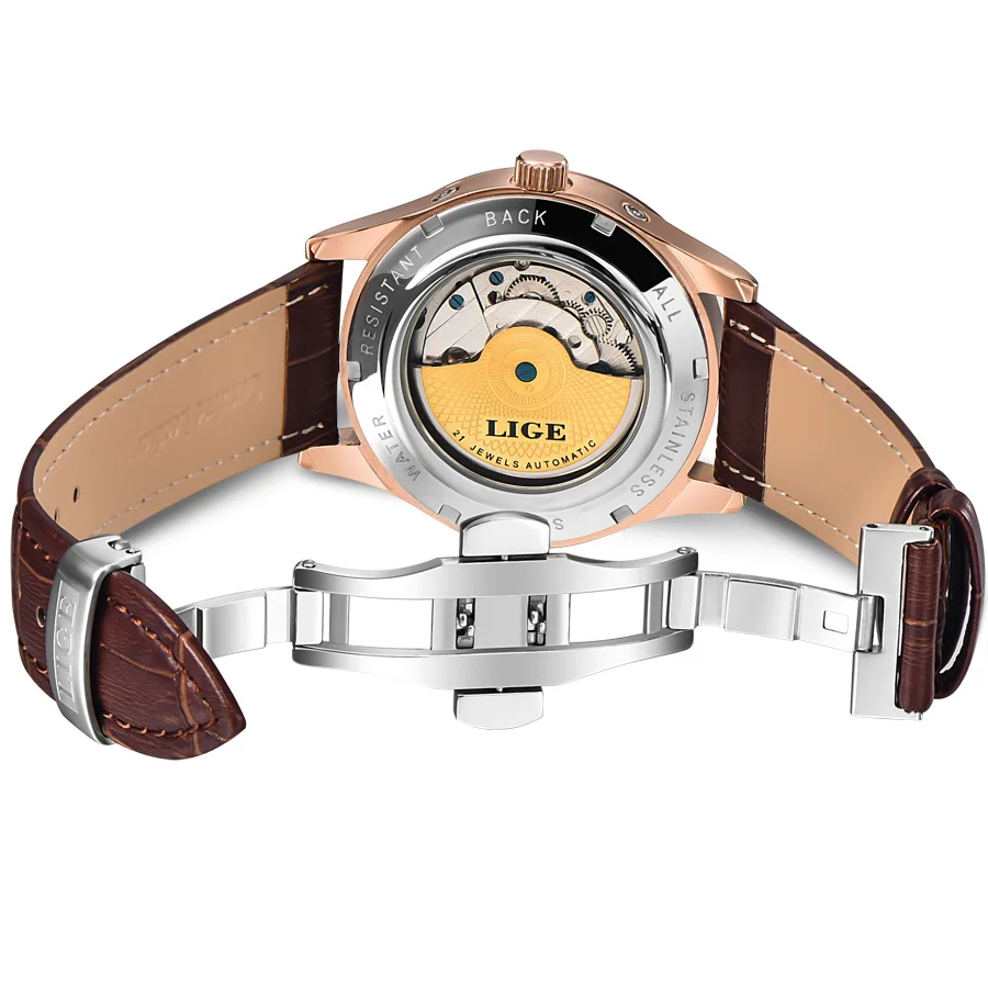 LIGE Prekės Retro Laikrodis Automatinis Mechaninis laikrodis Tourbillon Sporto Laikrodis, Odiniai Laisvalaikio Verslo Vyrų Laikrodžiai Relojes Hombre