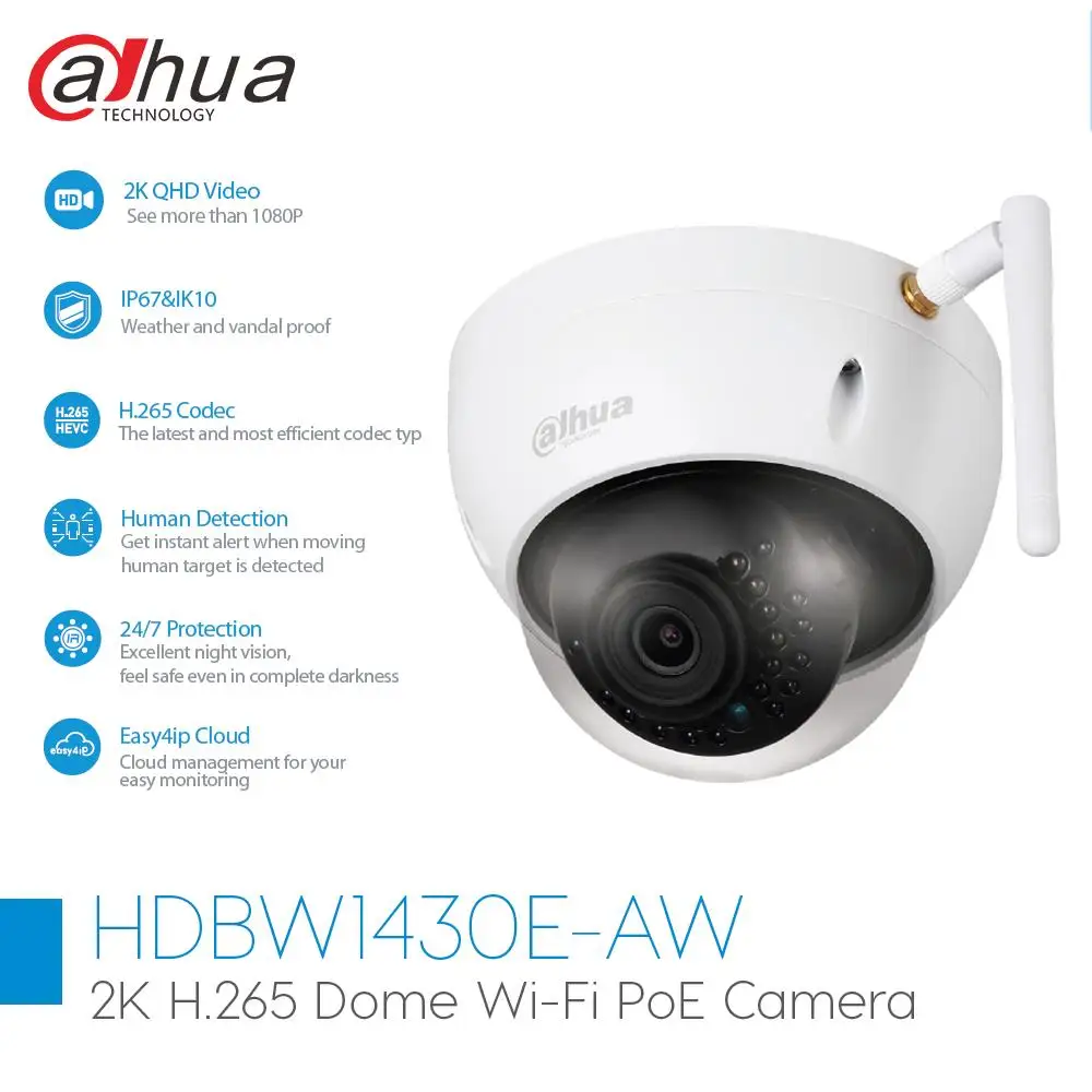 Dahua IPC-HDBW1430E-AW Originalus IP Kamera, WiFi Mini Dome 4MP Camara IR 30M SD Kortelės Lizdas H. 265 Debesis K10 Belaidžio Saugumo Camer