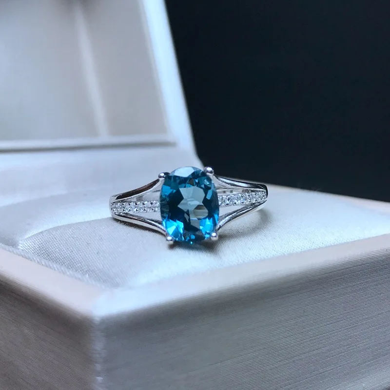 [MeiBaPJ]Klasikinis Didelis Fizinis London Blue Topazas Brangakmenio Žiedas Moterims Nekilnojamojo 925 Sterlingas Sidabro Fine Jewelry