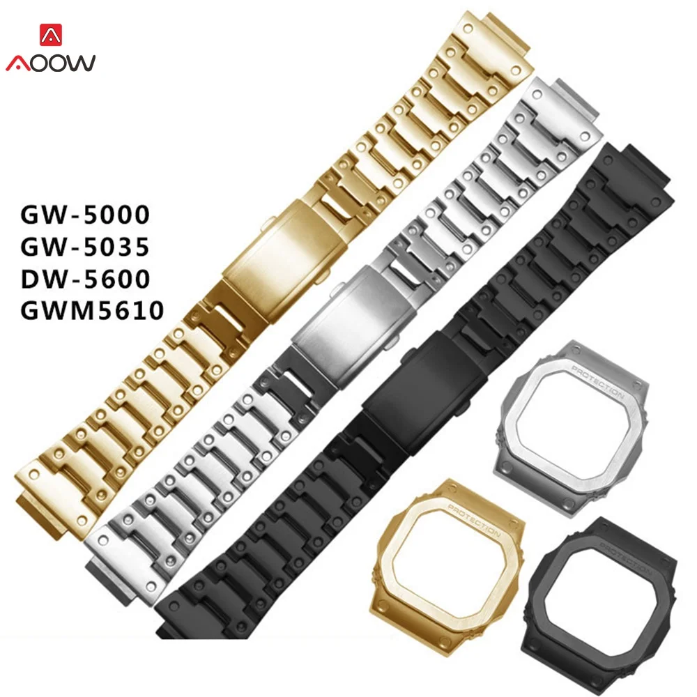 Prabangaus Metalo, Nerūdijančio Plieno, Watchband už Casio GW-M5610 DW5600 GW-5000 DW-5030 G-5600 Watchband Rėmo Atveju Metalo Apyrankė