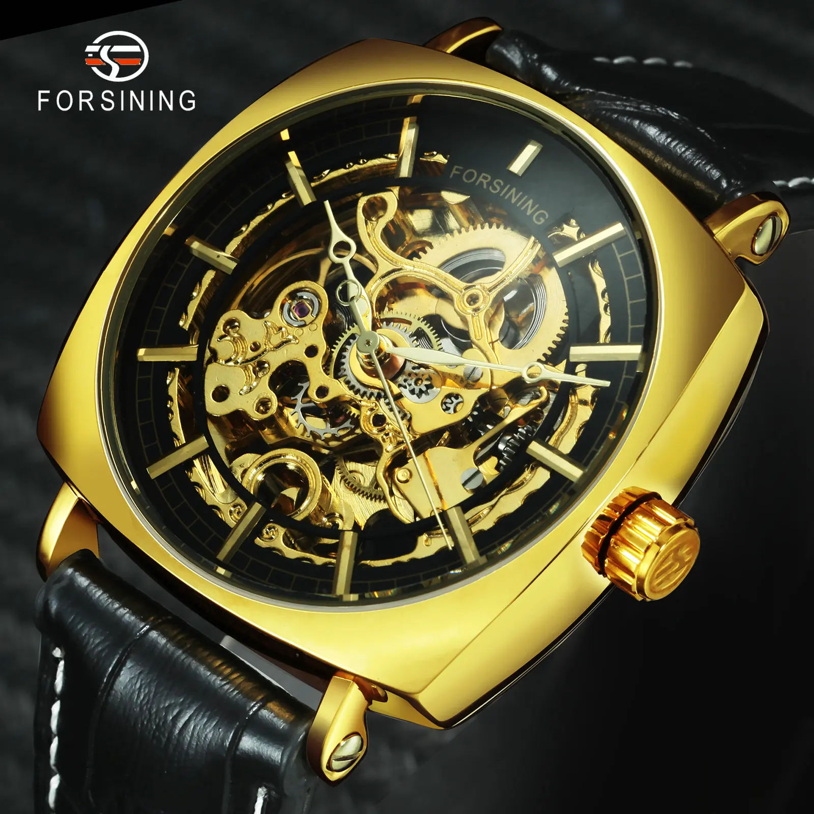 FORSINING Aukso Žiūrėti Royal Vyrai Laikrodžiai Top Brand Prabanga 2020 Mechaninė Automatinė Odinis Dirželis Skeletas Laikrodžiai reloj hombre