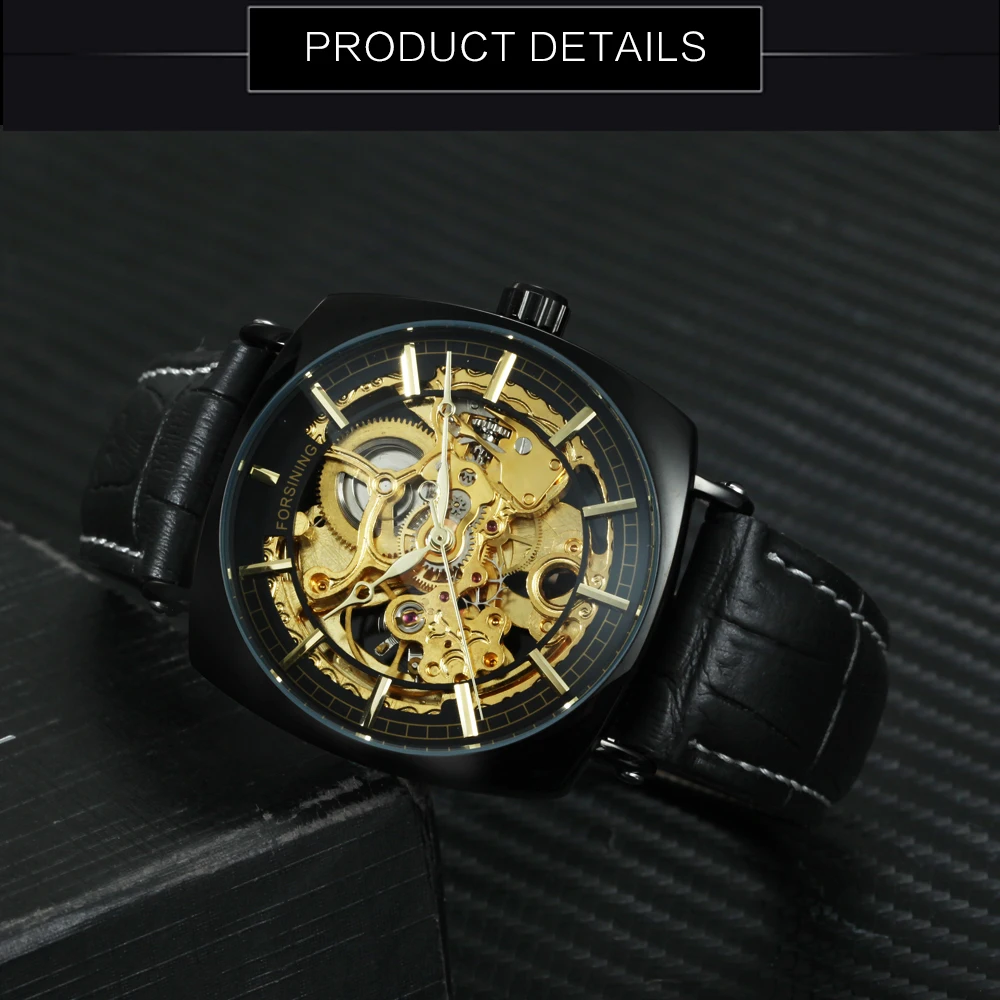 FORSINING Aukso Žiūrėti Royal Vyrai Laikrodžiai Top Brand Prabanga 2020 Mechaninė Automatinė Odinis Dirželis Skeletas Laikrodžiai reloj hombre