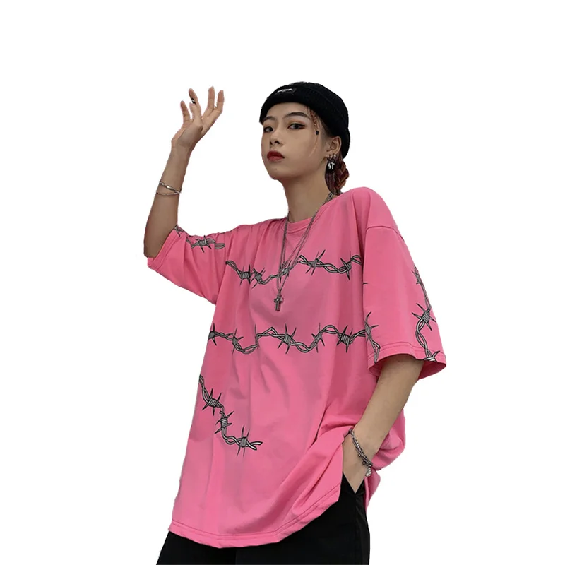 Moterų Harajuku Estetinės Streetwear Keblus Atspausdintas T-Shirt 2019 Laisvus Bazinės Trumpas Rankovės Pora Moterų Mados Grafinis Tees