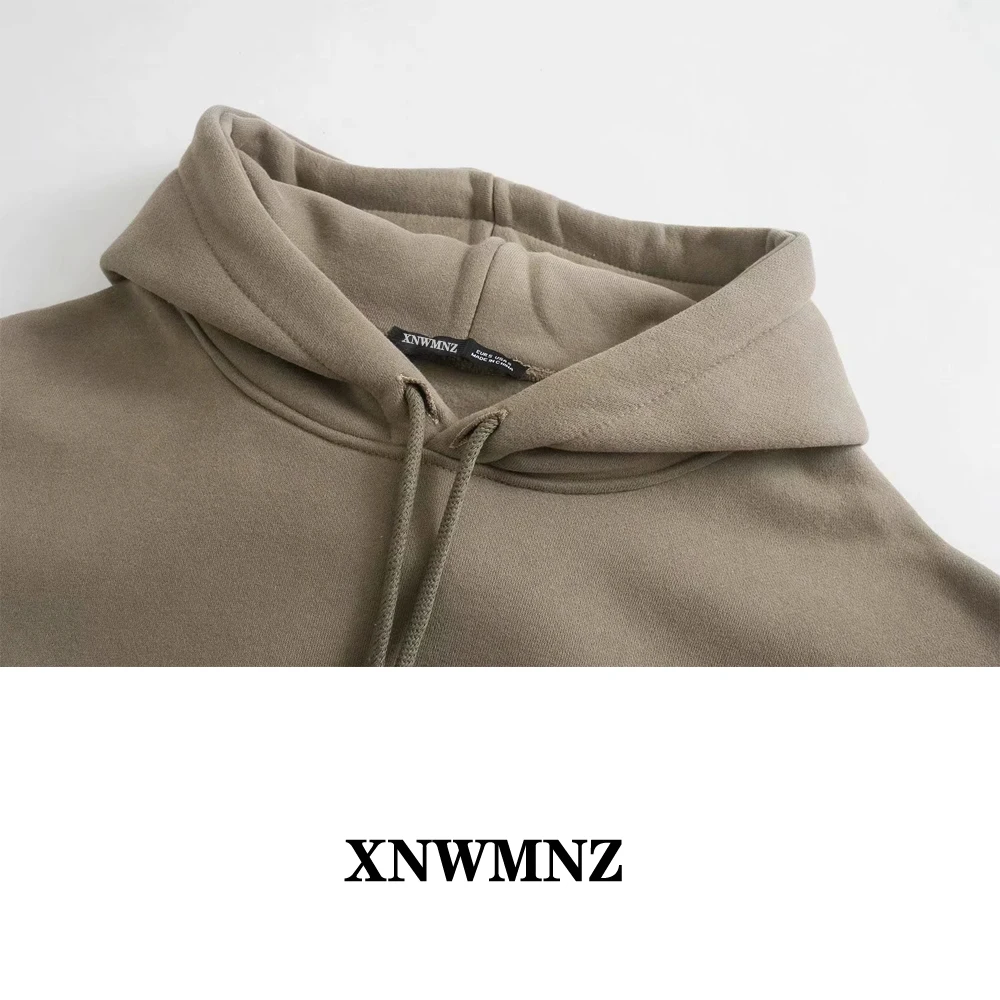 XNWMNZ Za Mados negabaritinių hoodie Moterų derliaus ilgos rankovės kišenėje Hoodie su reguliuojamu raišteliu gaubtu prašmatnus briaunoti apdaila