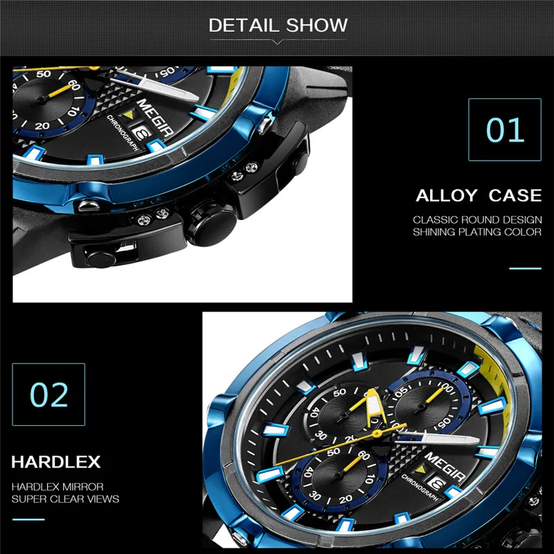 MEGIR 2020 Sporto vyriški Žiūrėti Multi-funkcija Laiko Kalendorius Asmenybės Kvarciniai Laikrodžiai Data, Laikrodis Reloj Hombre