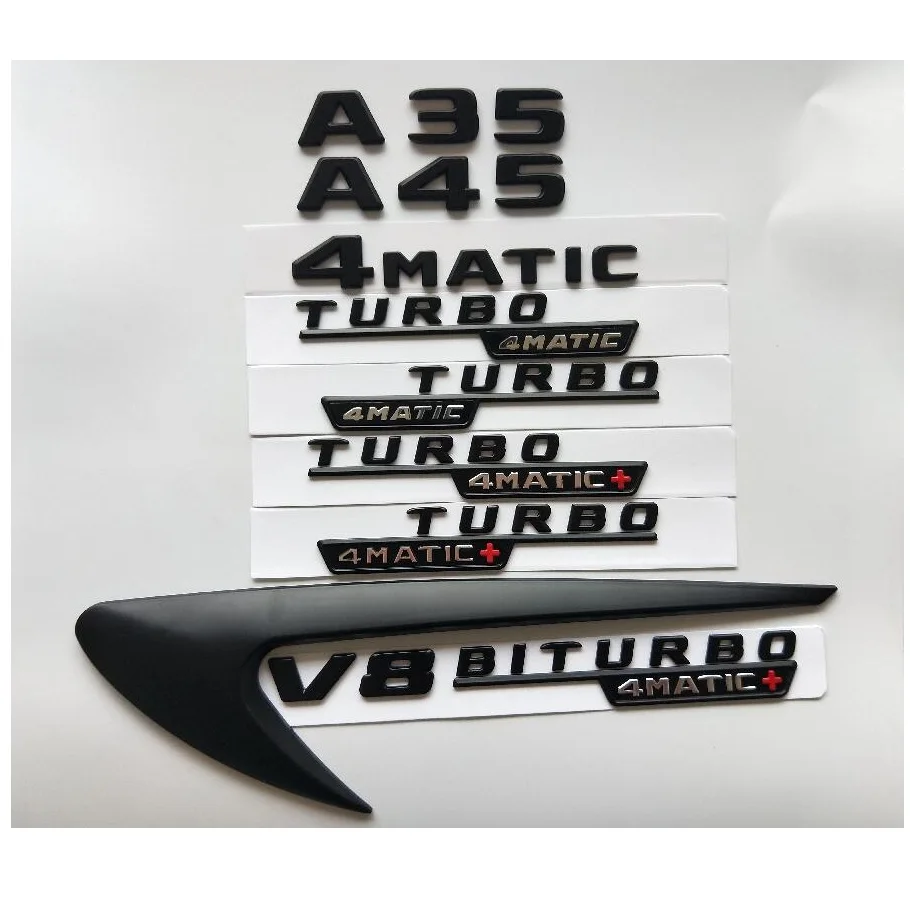 Blizgus Juodas Klasės A35 A45 V8 BITURBO TURBO 4MATIC+ Sparnas Kamieno Bagažinės Emblema Galiniai Ženklelis Mercedes Benz AMG W176 W177