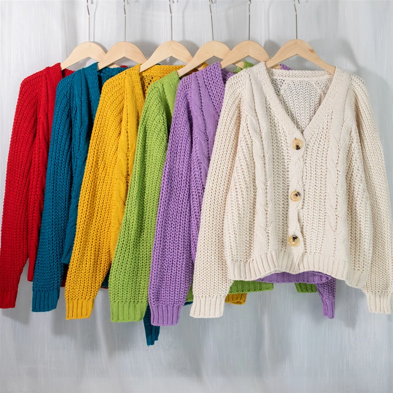 Colorfaith Naujas 2021 Žiemos Pavasario moteriški Megztiniai V-Kaklo Mygtukus, susagstomi megztiniai Negabaritinių Mados korėjos Ponios Knitwears SWC755