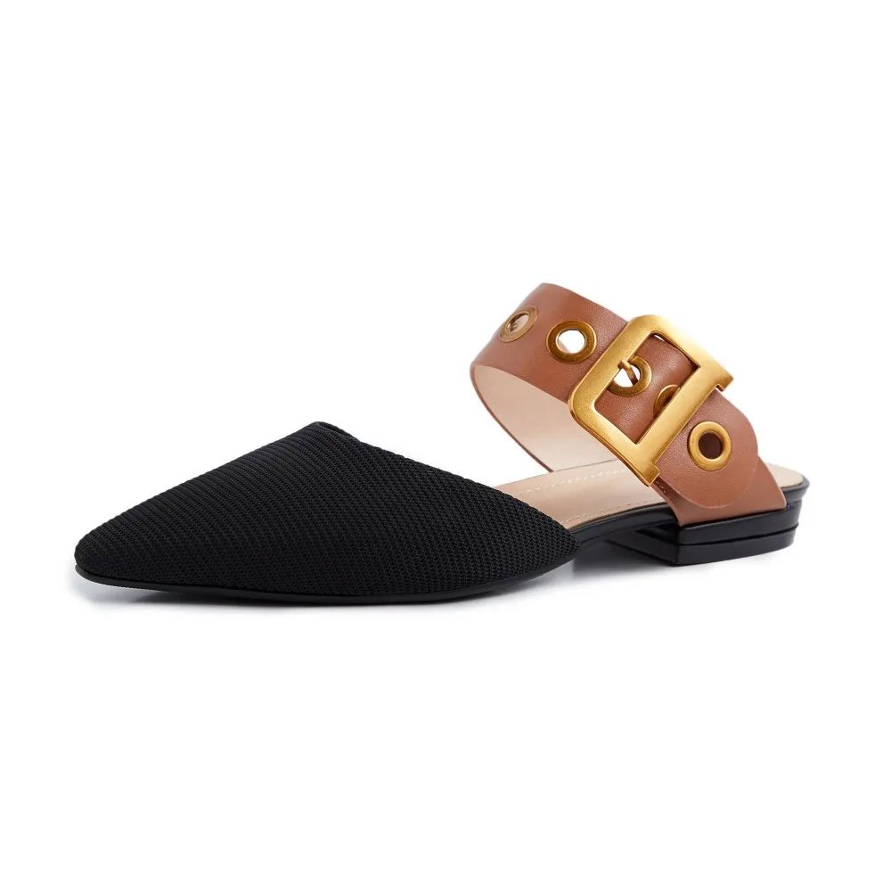 Lenkisen vintage design metalo apdaila ne naujausias šlepetės paslysti ant kvadratinių kojų mulų didelis dydis rinkti odiniai batai L05